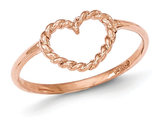 Ladies 14K Rose Pink Gold Polished and Textured Heart Ring
